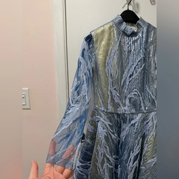 IN COUTURE TEA LENGTH BLUE DRESS